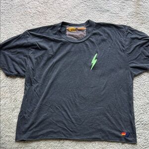 Aviator Nation Dark Gray Tee with Green Lightning Bolt
